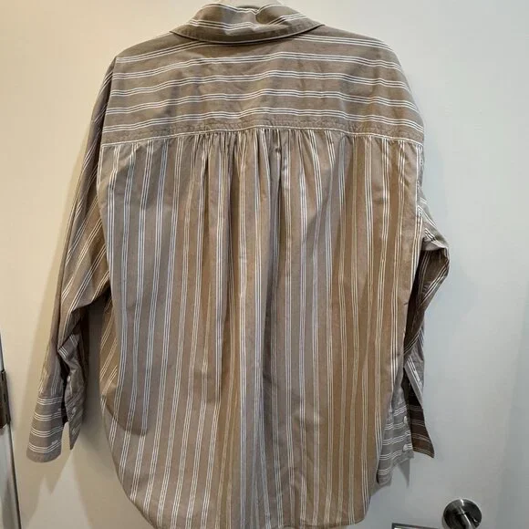 Banana Republic Tan Cream Striped Button-Down Shirt Size M Casual Work Top - Picture 4 of 7